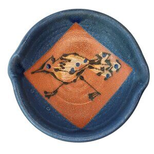 Front Ave Pottery Bird Blue Orange Trinket Dish Catchall Small Bowl 5 X 5